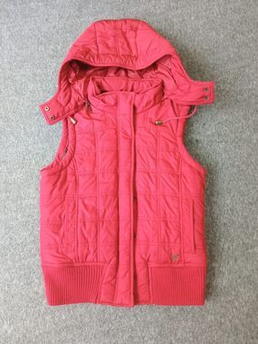 AMERICAN EAGLE Women's Puffer Vest With Removable Hood Red Size Medium